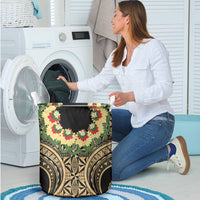 Grunge Gold Tonga Ngatu Kahoa Lei Laundry Basket LT14 - Polynesian Pride