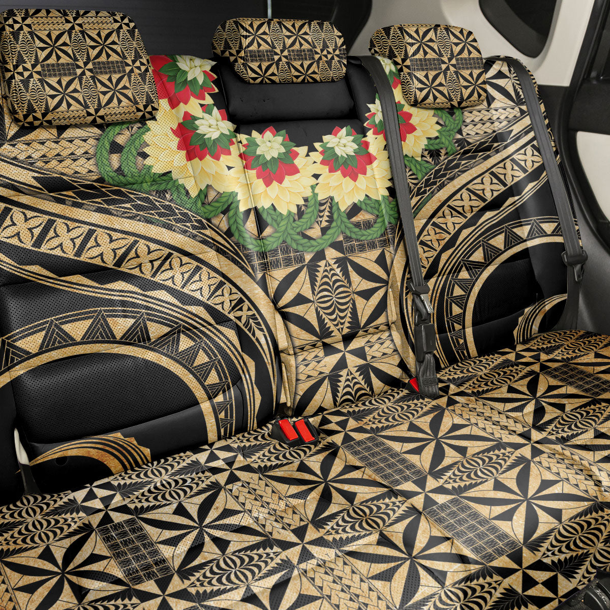 Grunge Gold Tonga Ngatu Kahoa Lei Back Car Seat Cover LT14 - Polynesian Pride