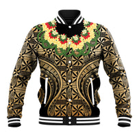 Grunge Gold Tonga Ngatu Kahoa Lei Baseball Jacket LT14 Unisex Gold - Polynesian Pride