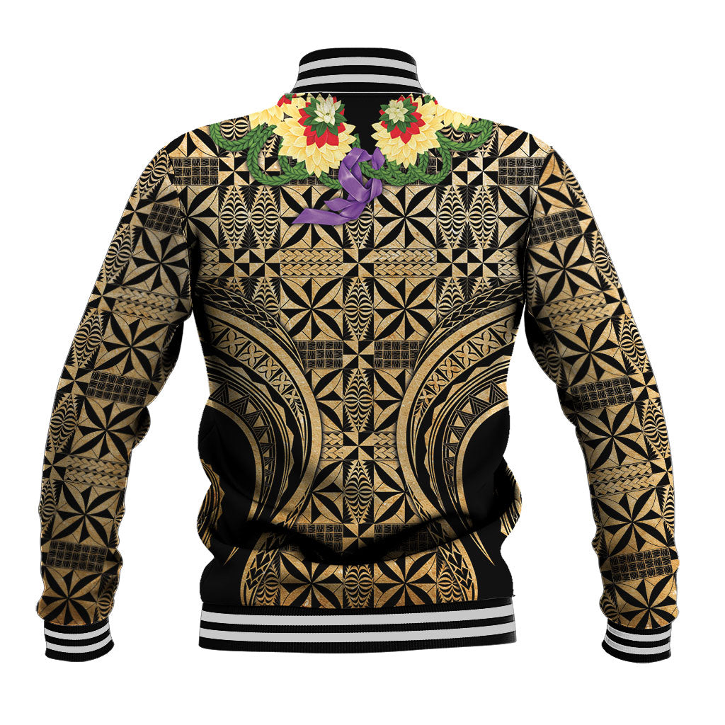 Grunge Gold Tonga Ngatu Kahoa Lei Baseball Jacket LT14 - Polynesian Pride