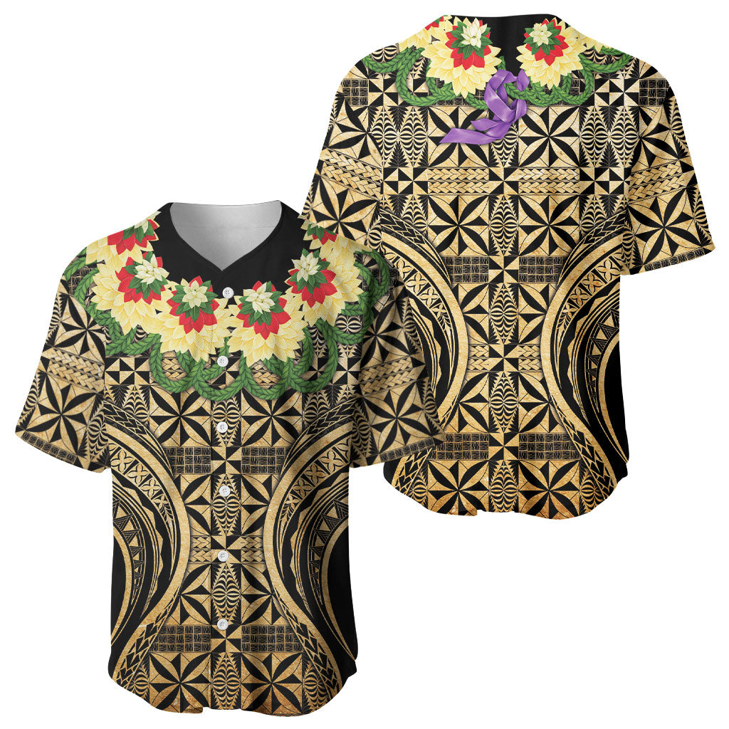 Grunge Gold Tonga Ngatu Kahoa Lei Baseball Jersey LT14 - Polynesian Pride