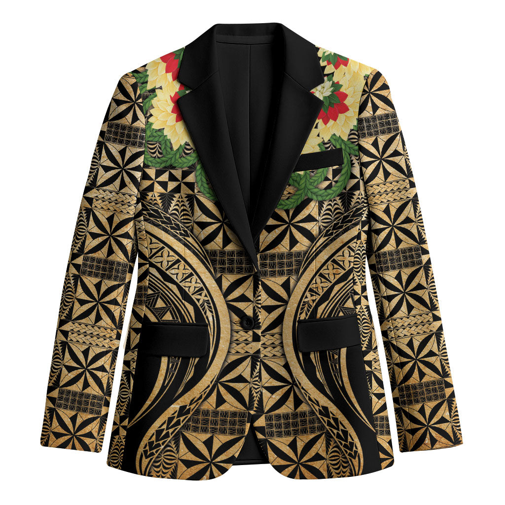 Grunge Gold Tonga Ngatu Kahoa Lei Blazer LT14 Unisex Gold - Polynesian Pride
