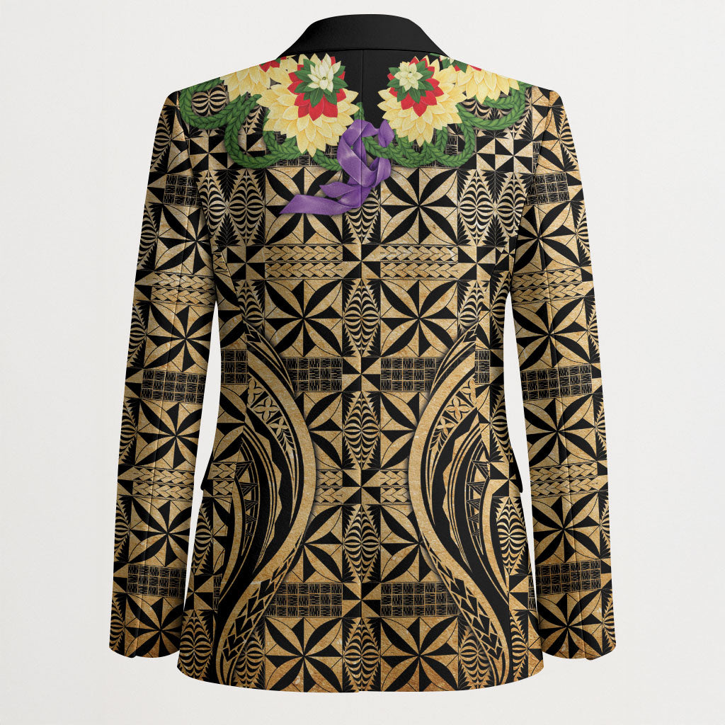 Grunge Gold Tonga Ngatu Kahoa Lei Blazer LT14 - Polynesian Pride