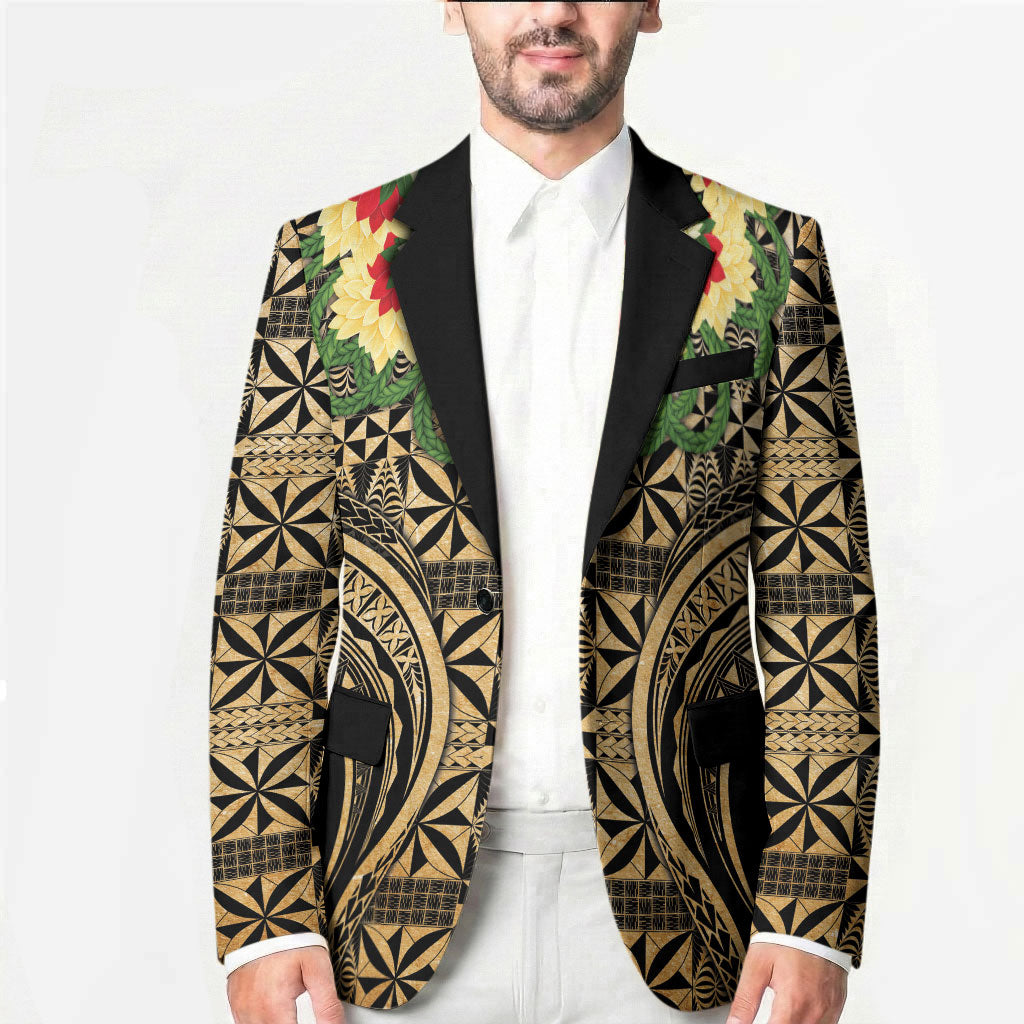 Grunge Gold Tonga Ngatu Kahoa Lei Blazer LT14 - Polynesian Pride