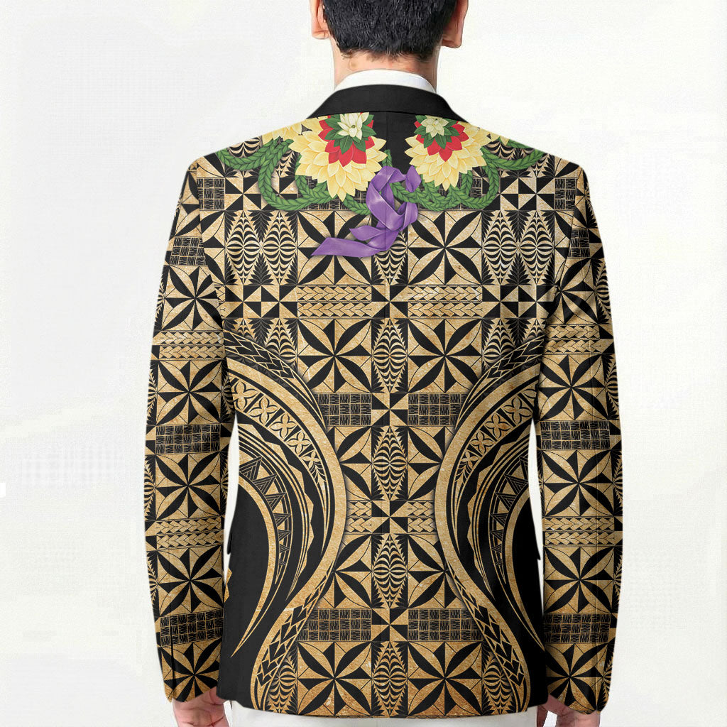 Grunge Gold Tonga Ngatu Kahoa Lei Blazer LT14 - Polynesian Pride
