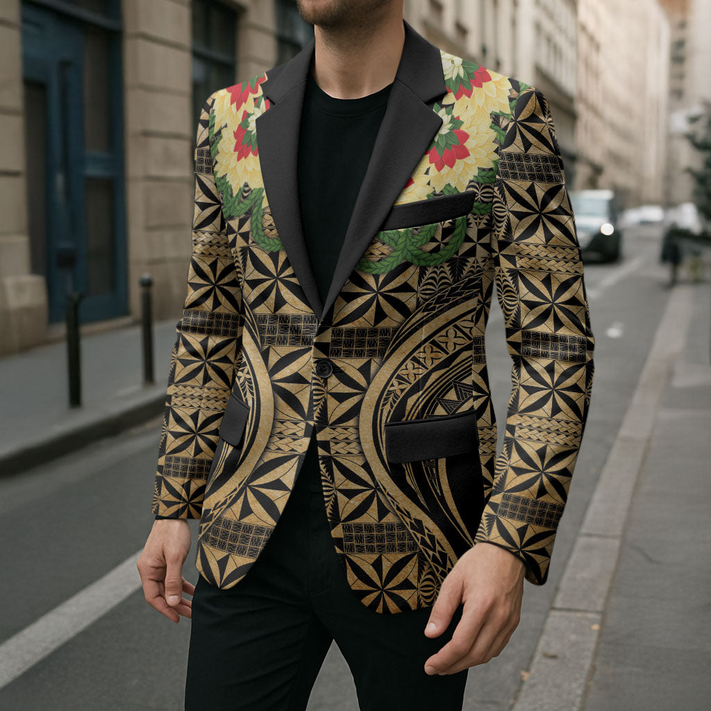 Grunge Gold Tonga Ngatu Kahoa Lei Blazer LT14 - Polynesian Pride