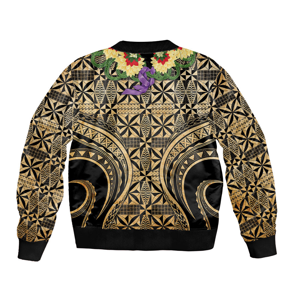 Grunge Gold Tonga Ngatu Kahoa Lei Bomber Jacket LT14 - Polynesian Pride