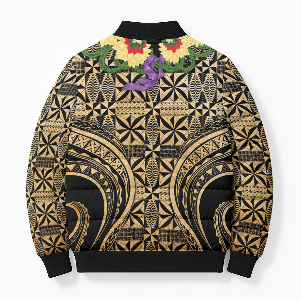 Grunge Gold Tonga Ngatu Kahoa Lei Bomber Puffer Jacket LT14 - Polynesian Pride