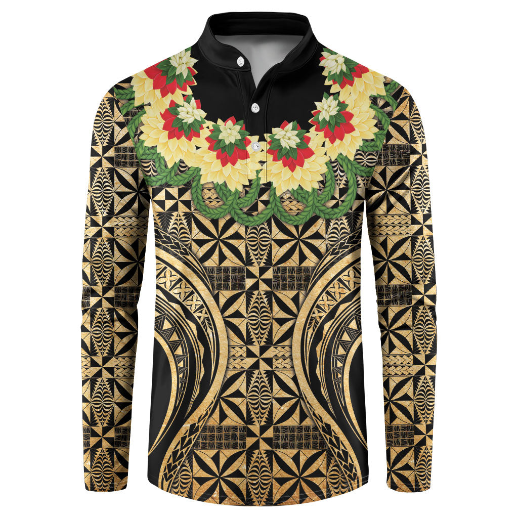 Grunge Gold Tonga Ngatu Kahoa Lei Button Sweatshirt LT14 Gold - Polynesian Pride
