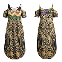 Grunge Gold Tonga Ngatu Kahoa Lei Couples Matching Summer Maxi Dress and Long Sleeve Button Shirt LT14 - Polynesian Pride