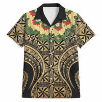 Grunge Gold Tonga Ngatu Kahoa Lei Hawaiian Shirt LT14 Gold - Polynesian Pride