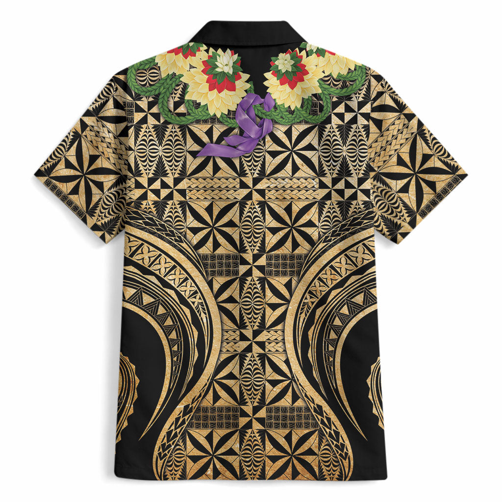 Grunge Gold Tonga Ngatu Kahoa Lei Hawaiian Shirt LT14 - Polynesian Pride