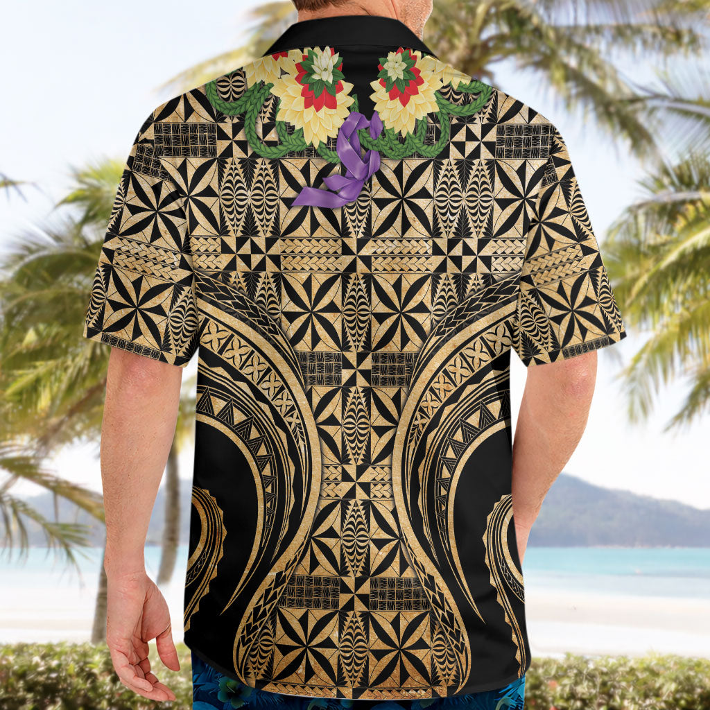 Grunge Gold Tonga Ngatu Kahoa Lei Hawaiian Shirt LT14 - Polynesian Pride