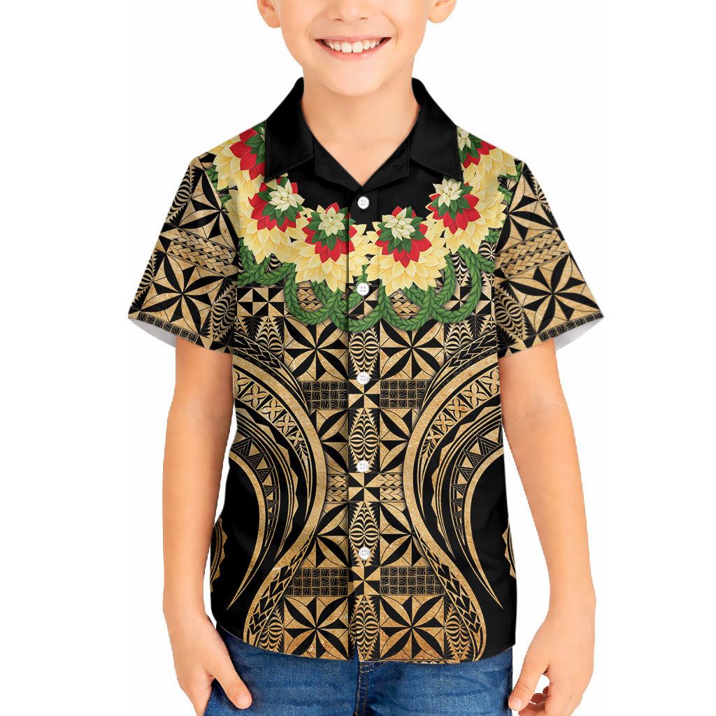 Grunge Gold Tonga Ngatu Kahoa Lei Hawaiian Shirt LT14 - Polynesian Pride