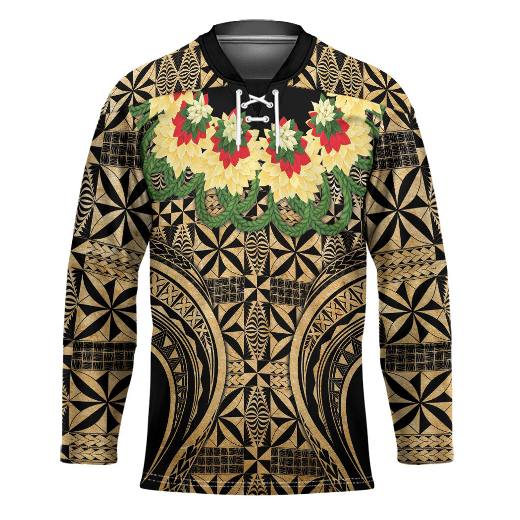 Grunge Gold Tonga Ngatu Kahoa Lei Hockey Jersey LT14 Unisex Gold - Polynesian Pride