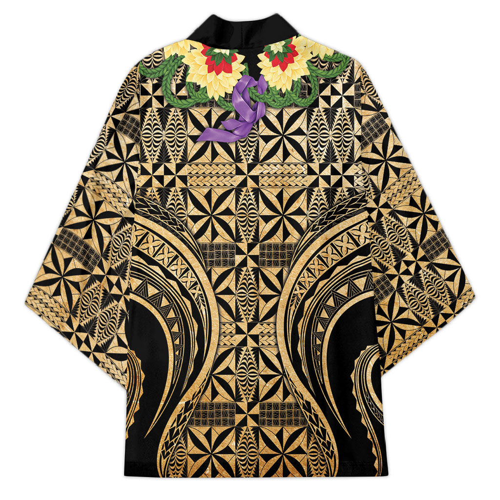 Grunge Gold Tonga Ngatu Kahoa Lei Kimono LT14 - Polynesian Pride