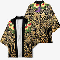 Grunge Gold Tonga Ngatu Kahoa Lei Kimono LT14 - Polynesian Pride