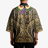 Grunge Gold Tonga Ngatu Kahoa Lei Kimono LT14 - Polynesian Pride