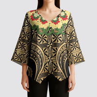 Grunge Gold Tonga Ngatu Kahoa Lei Kimono Sleeve Blouse LT14 - Polynesian Pride