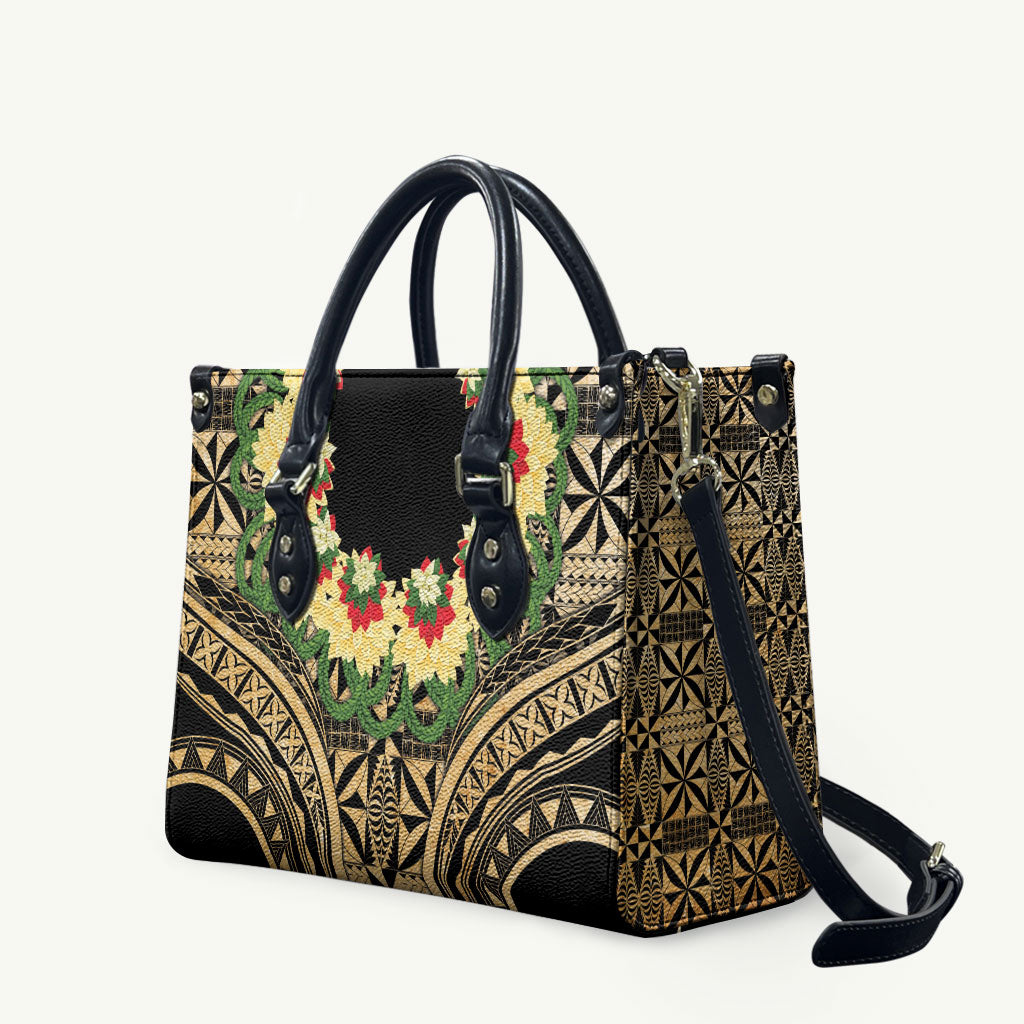 Grunge Gold Tonga Ngatu Kahoa Lei Leather Bag LT14 Gold - Polynesian Pride