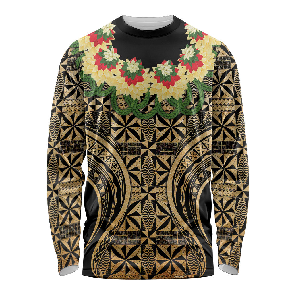 Grunge Gold Tonga Ngatu Kahoa Lei Long Sleeve Shirt LT14 Unisex Gold - Polynesian Pride