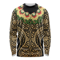 Grunge Gold Tonga Ngatu Kahoa Lei Long Sleeve Shirt LT14 Unisex Gold - Polynesian Pride
