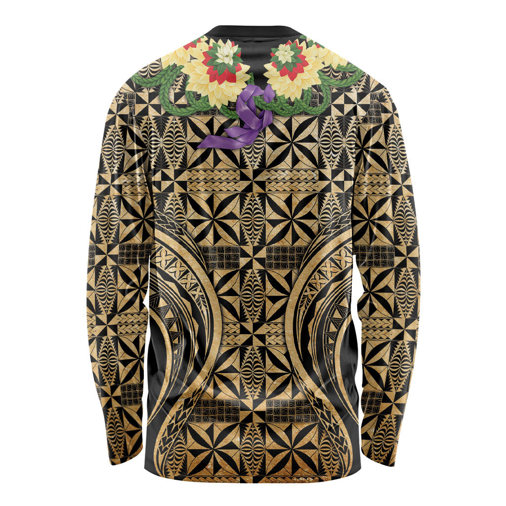 Grunge Gold Tonga Ngatu Kahoa Lei Long Sleeve Shirt LT14 - Polynesian Pride