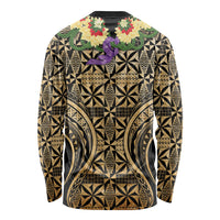 Grunge Gold Tonga Ngatu Kahoa Lei Long Sleeve Shirt LT14 - Polynesian Pride