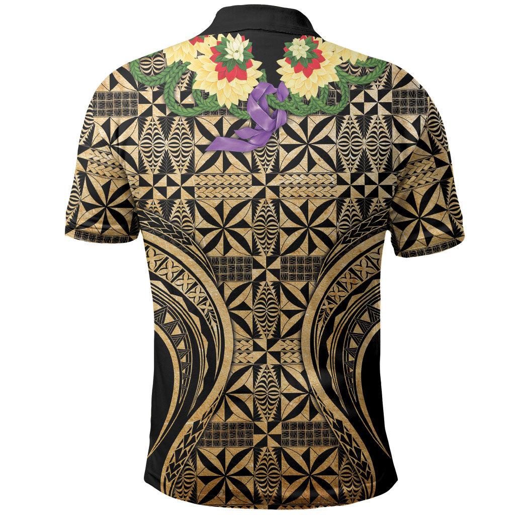 Grunge Gold Tonga Ngatu Kahoa Lei Polo Shirt LT14 - Polynesian Pride