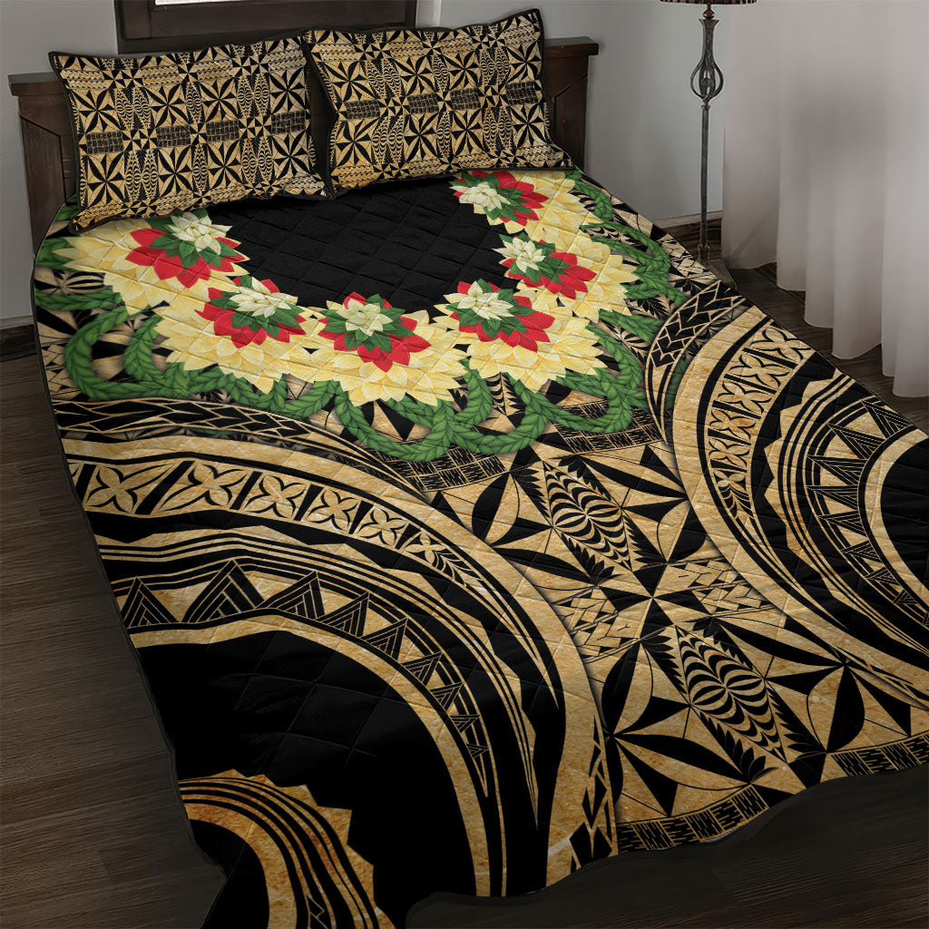Grunge Gold Tonga Ngatu Kahoa Lei Quilt Bed Set LT14 Gold - Polynesian Pride