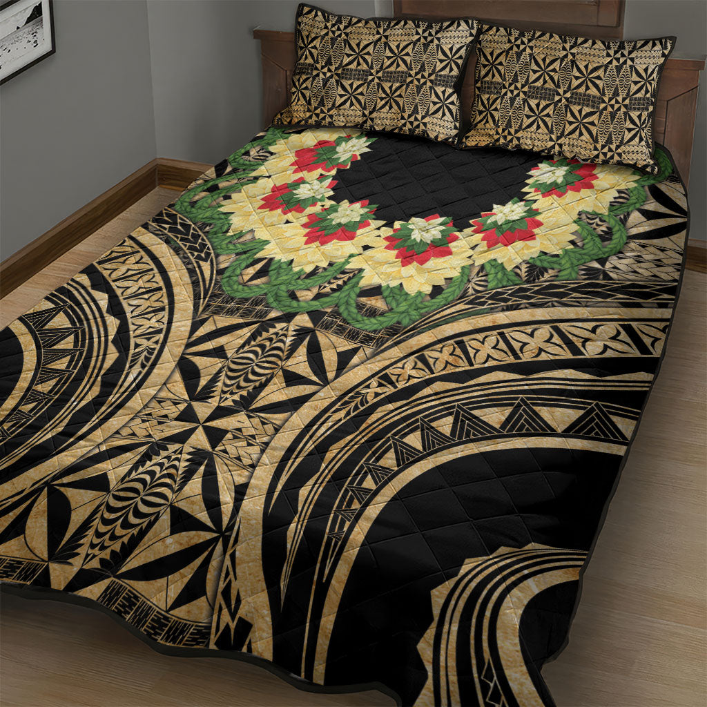 Grunge Gold Tonga Ngatu Kahoa Lei Quilt Bed Set LT14 - Polynesian Pride