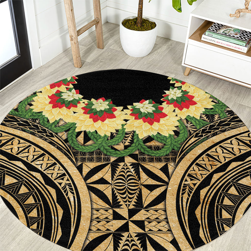 Grunge Gold Tonga Ngatu Kahoa Lei Round Carpet LT14 Gold - Polynesian Pride