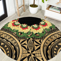 Grunge Gold Tonga Ngatu Kahoa Lei Round Carpet LT14 Gold - Polynesian Pride