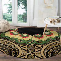 Grunge Gold Tonga Ngatu Kahoa Lei Round Carpet LT14 - Polynesian Pride