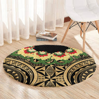Grunge Gold Tonga Ngatu Kahoa Lei Round Carpet LT14 - Polynesian Pride
