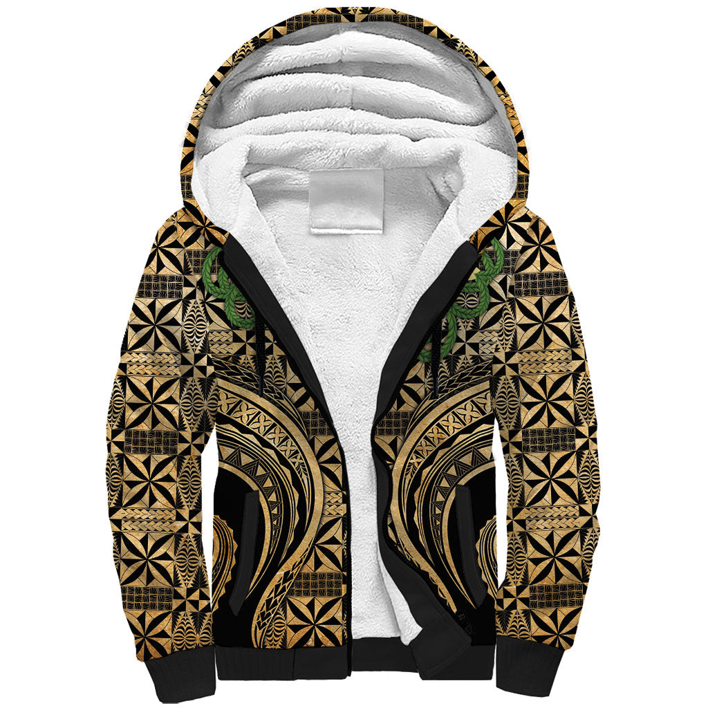 Grunge Gold Tonga Ngatu Kahoa Lei Sherpa Hoodie LT14 Unisex Gold - Polynesian Pride