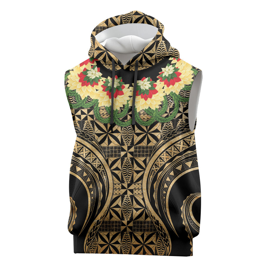 Grunge Gold Tonga Ngatu Kahoa Lei Sleeveless Hoodie LT14 Gold - Polynesian Pride