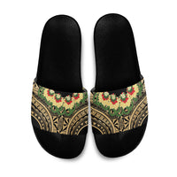 Grunge Gold Tonga Ngatu Kahoa Lei Slide Sandals LT14 Gold - Polynesian Pride