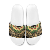 Grunge Gold Tonga Ngatu Kahoa Lei Slide Sandals LT14 Gold - Polynesian Pride