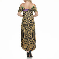 Grunge Gold Tonga Ngatu Kahoa Lei Summer Maxi Dress LT14 - Polynesian Pride