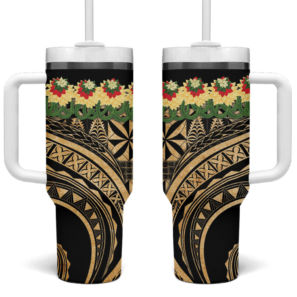 Grunge Gold Tonga Ngatu Kahoa Lei Tumbler With Handle LT14 One Size: 40 oz Gold - Polynesian Pride