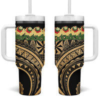 Grunge Gold Tonga Ngatu Kahoa Lei Tumbler With Handle LT14 One Size: 40 oz Gold - Polynesian Pride