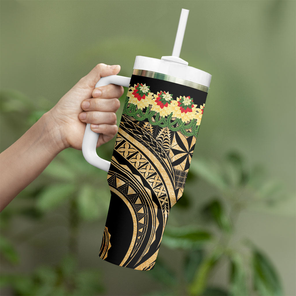 Grunge Gold Tonga Ngatu Kahoa Lei Tumbler With Handle LT14 - Polynesian Pride