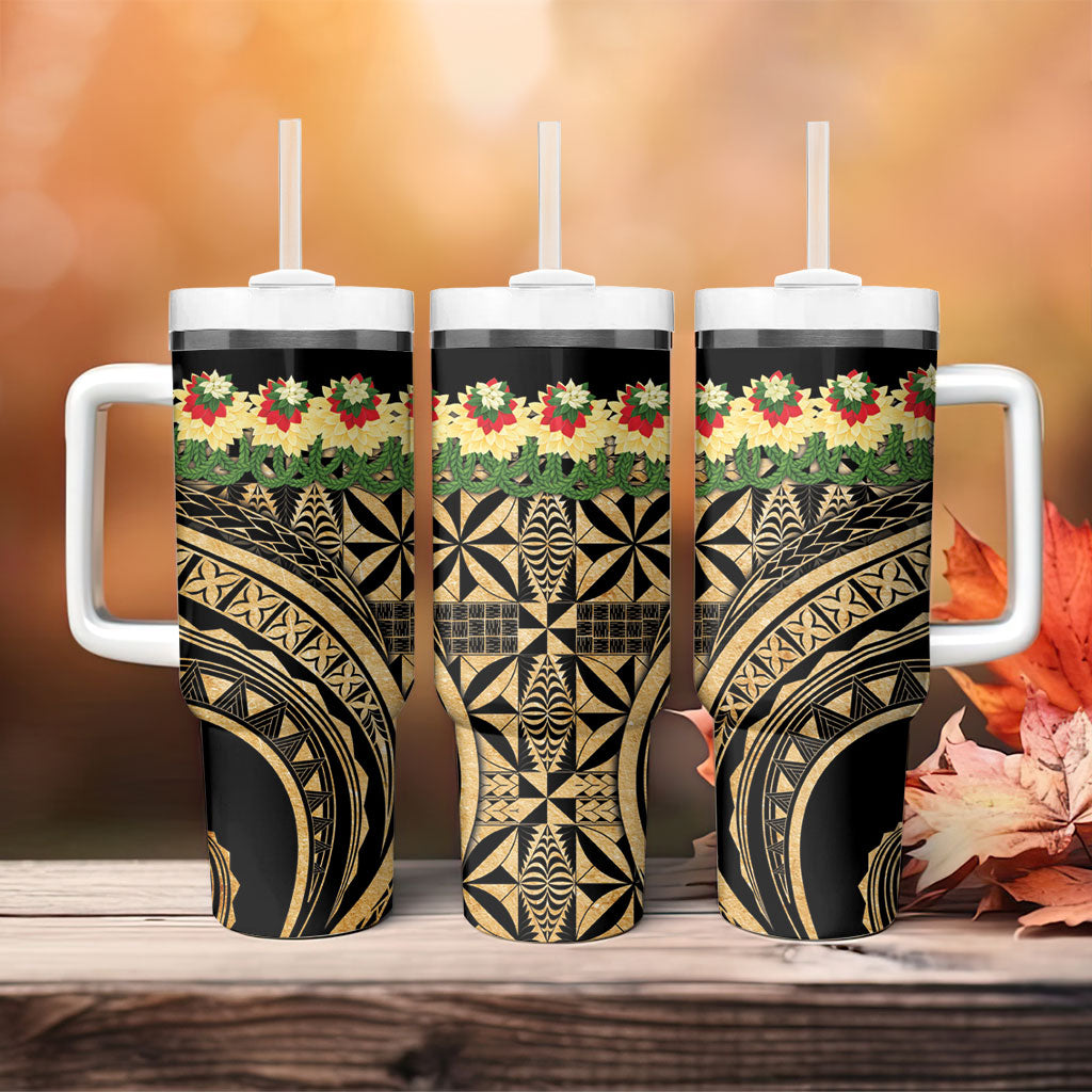 Grunge Gold Tonga Ngatu Kahoa Lei Tumbler With Handle LT14 - Polynesian Pride