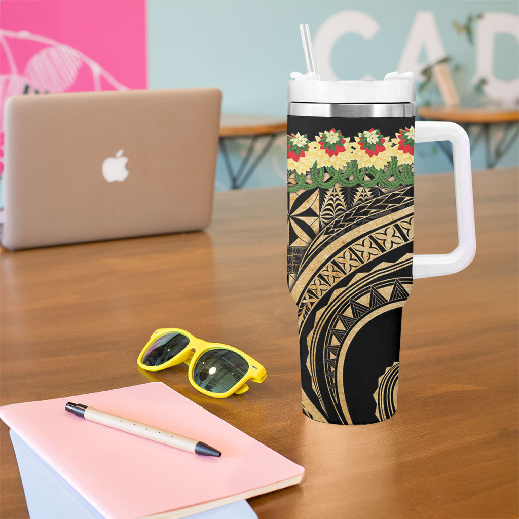 Grunge Gold Tonga Ngatu Kahoa Lei Tumbler With Handle LT14 - Polynesian Pride