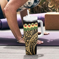 Grunge Gold Tonga Ngatu Kahoa Lei Tumbler With Handle LT14 - Polynesian Pride