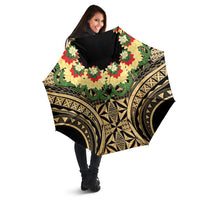 Grunge Gold Tonga Ngatu Kahoa Lei Umbrella LT14 - Polynesian Pride