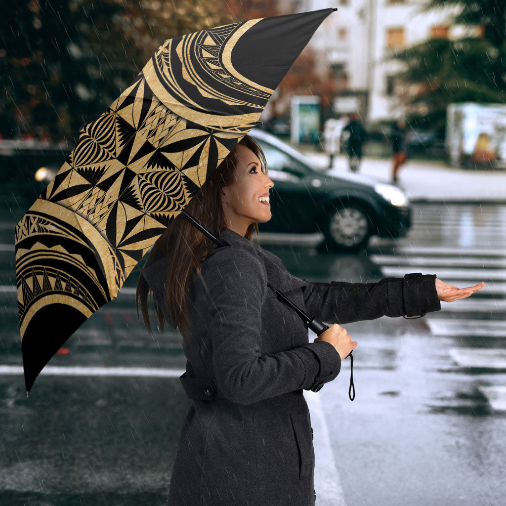 Grunge Gold Tonga Ngatu Kahoa Lei Umbrella LT14 - Polynesian Pride