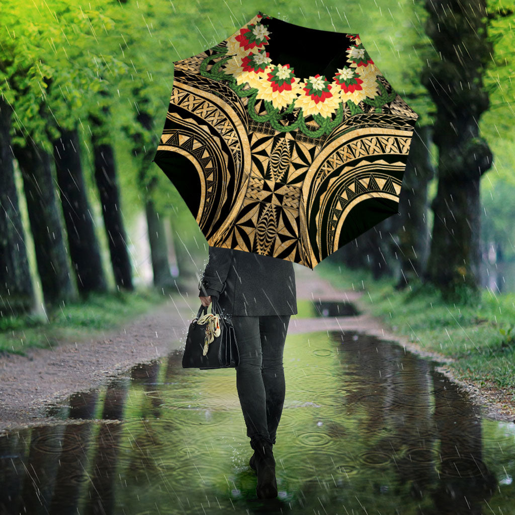 Grunge Gold Tonga Ngatu Kahoa Lei Umbrella LT14 - Polynesian Pride