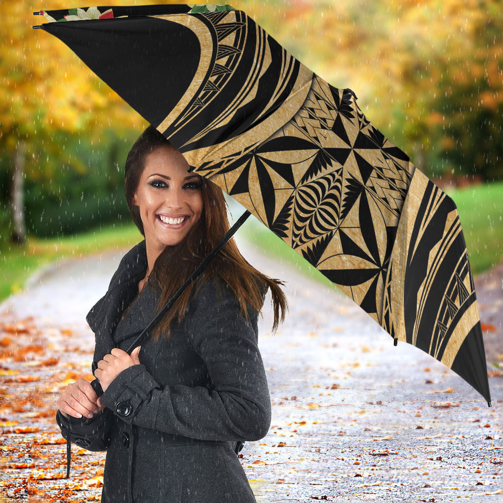 Grunge Gold Tonga Ngatu Kahoa Lei Umbrella LT14 - Polynesian Pride